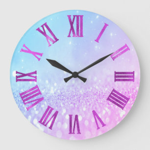 Grande Horloge Ronde Parties scintillantes intelligentes bleues roses