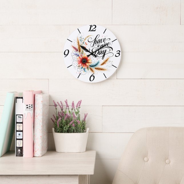Grande Horloge Ronde Passez une bonne journée fleurie (Salle de lecture)