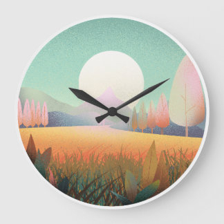 Grande Horloge Ronde Pastel Boho Mountain Landscape Nature Clock