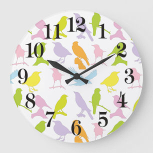 Grande Horloge Ronde Pastel Coloured Variété d'oiseaux Motif