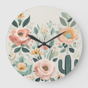 Grande Horloge Ronde Pastel Floral Fiesta