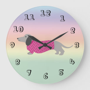 Grande Horloge Ronde Pastel Rainbow Dachshund Wall Clock