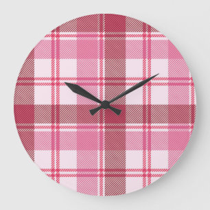 Grande Horloge Ronde Pastel rose plaid : grille carré transparente