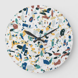 Grande Horloge Ronde Pastel Terrazzo : Motif Abstrait moderne.