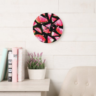 Grande Horloge Ronde Pastèque à l'aquarelle 2