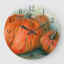 Grande Horloge Ronde Patch citrouille Automne Trio Pastel Art
