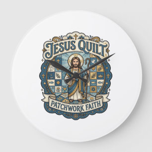Grande Horloge Ronde Patchwork Jésus Foi Patchwork Jésus