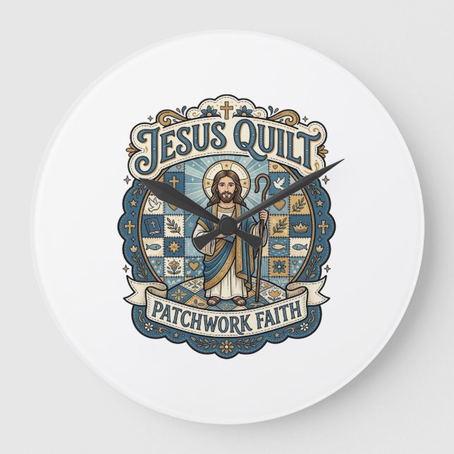 Grande Horloge Ronde Patchwork Jésus Foi Patchwork Jésus  (Recto)