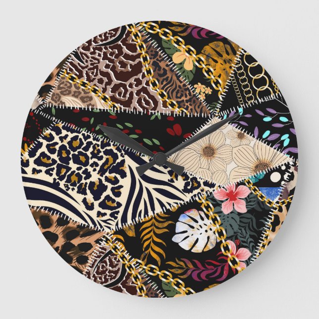 Grande Horloge Ronde Patchwork Leopard : Ethnic Lining Design. (Recto)