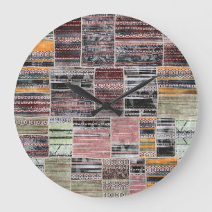 Grande Horloge Ronde Patchwork Quilt Collage Impression transparente.
