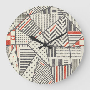 Grande Horloge Ronde Patchwork rétro : Conception géométrique Abstraite