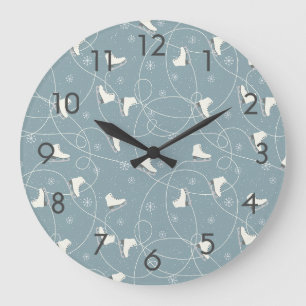 Grande Horloge Ronde Patinage sur glace et flocons de neige
