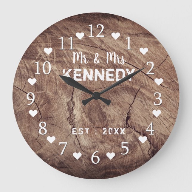 Grande Horloge Ronde Patiné Wood M. Et Mme Mariage campagnard (Recto)