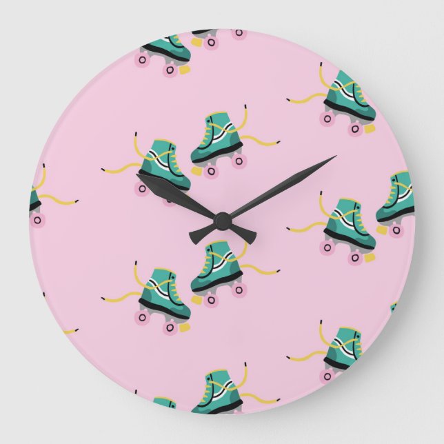 Grande Horloge Ronde Patins à rouleaux rétrogrades : motif rose. (Recto)