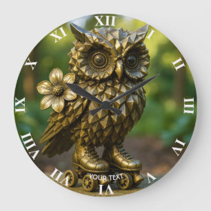 Grande Horloge Ronde Patins de chouette en laiton Fantasy Cute