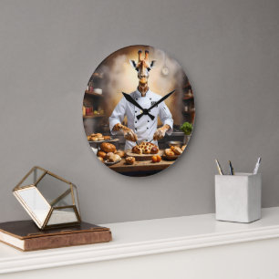Grande Horloge Ronde "Pâtissier Girafe: Atteindre de Nouveaux Sombres"