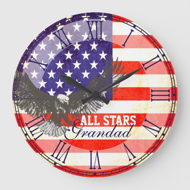 Grande Horloge Ronde Patriotic American flag eagle grandad clock (Recto)