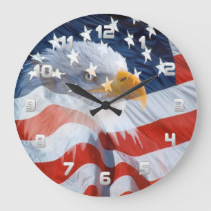 Grande Horloge Ronde Patriotic Bald Eagle and The American Flag