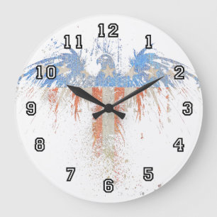 Grande Horloge Ronde Patriotic Eagle American Flag Wall Clock