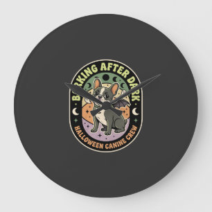 Grande Horloge Ronde Patrouille de nuit de French Bulldog d'Halloween