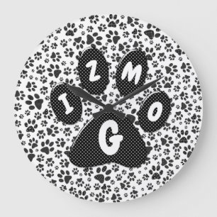 Grande Horloge Ronde Patrouilles de chien noir et blanc Polka Poot gran