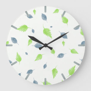 Grande Horloge Ronde Pattern Blue & Green Leaves