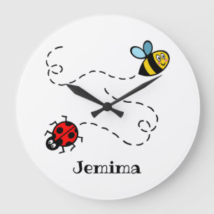 Grande Horloge Ronde Pattern Busy Bumblebee Ladybird