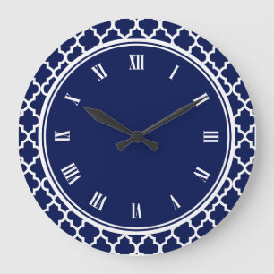 Grande Horloge Ronde Patters bleus et blancs qutrefoil