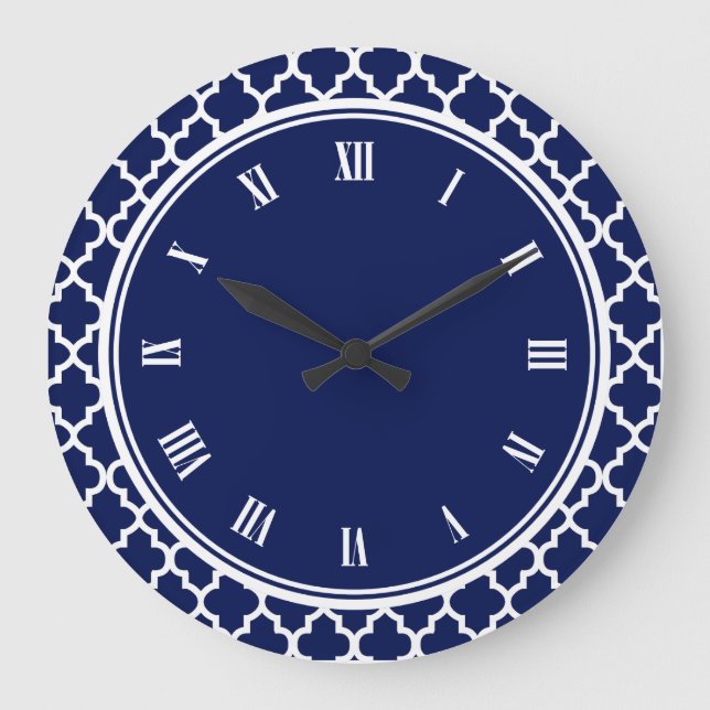 Grande Horloge Ronde Patters bleus et blancs qutrefoil (Recto)
