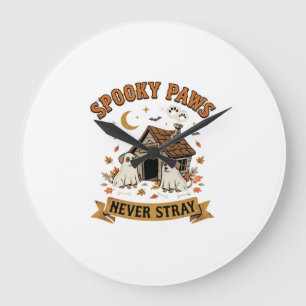 Grande Horloge Ronde Pattes de chien fantôme Halloween