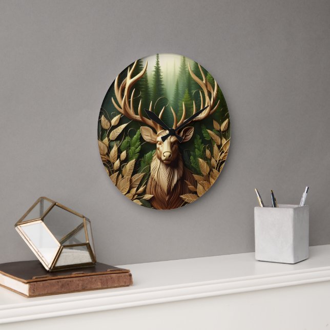 Grande Horloge Ronde Pâturage des cerfs en forêt (Bureau)