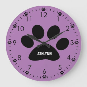 Grande Horloge Ronde Paw chien pourpre personnalisé