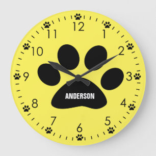 Grande Horloge Ronde Paw de chien jaune personnalisé