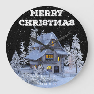Grande Horloge Ronde Paysage hivernal Snowy House Joyeux Noël
