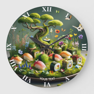 Grande Horloge Ronde Paysage japonais de sushi mignon fantastique