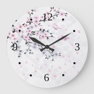 Grande Horloge Ronde Paysage pastel de cerisiers en fleurs
