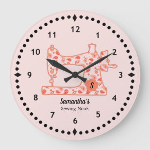 Grande Horloge Ronde Peach Paisley Sewing Machine Large Clock