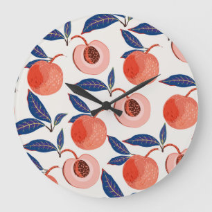 Grande Horloge Ronde Peaches Apricot Feuilles Arrière - plan de crème