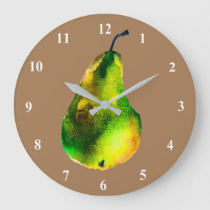 Grande Horloge Ronde Pear aquarelle fruit vert