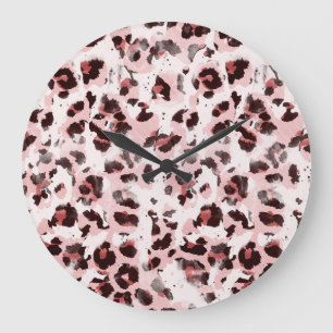 Grande Horloge Ronde Peau Animal Léopard : Élégance Teinture Tie.