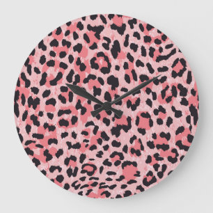 Grande Horloge Ronde Peau léopard : texture vintage et transparente