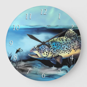 Grande Horloge Ronde Pêche à la truite arc-en-ciel