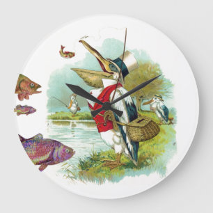 GRANDE HORLOGE RONDE PÊCHE AU HÉRON