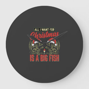 Grande Horloge Ronde Pêche de Noël Gros Poisson Vacances
