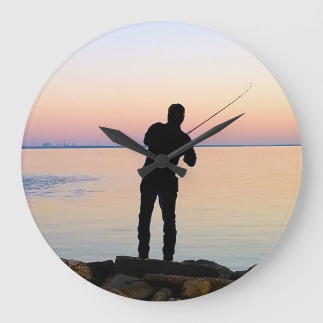 Grande Horloge Ronde Pêche de silhouette de pêcheur (Recto)