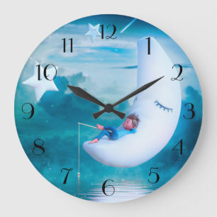 Grande Horloge Ronde Pêche Fantastique sur la Lune