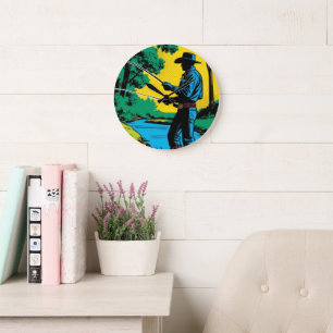 Grande Horloge Ronde Pêcheur sur Riverbank