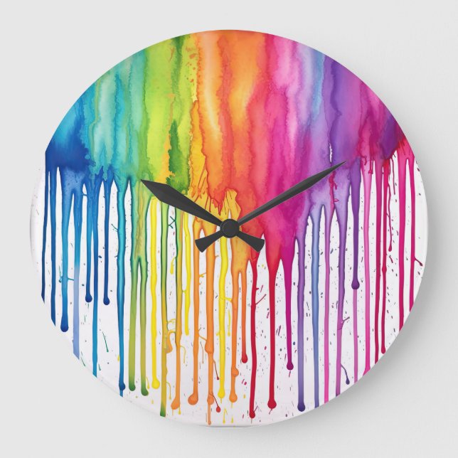 Grande Horloge Ronde Peint Arc-en-ciel Aquarelle Déchets de peinture Ab (Recto)