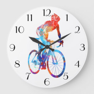 Grande Horloge Ronde Peinture à l'aquarelle de cyclisme sur route