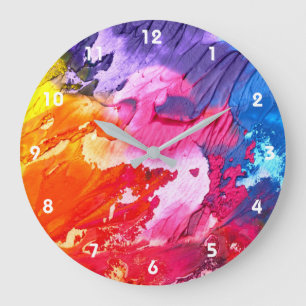Grande Horloge Ronde Peinture Abstraite colorée et moderne